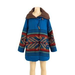 Boho chic Southwest Aztec Print Hooded Toggle Coat Oversized festival fashion